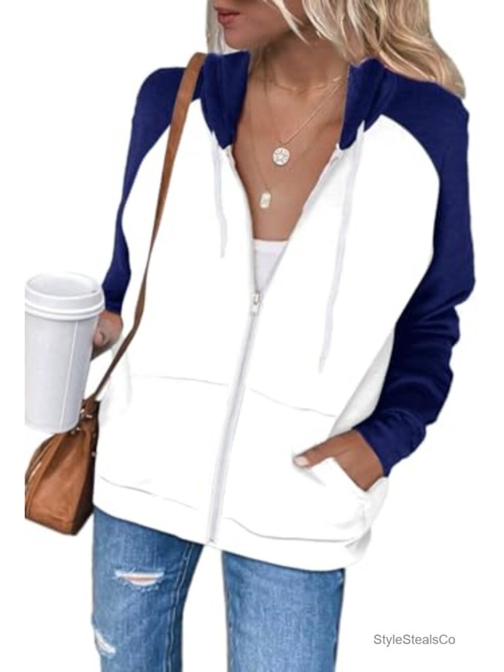 Women's Zip Up Hoodie - Full Zip Long Sleeve Color Block Sweatshirt